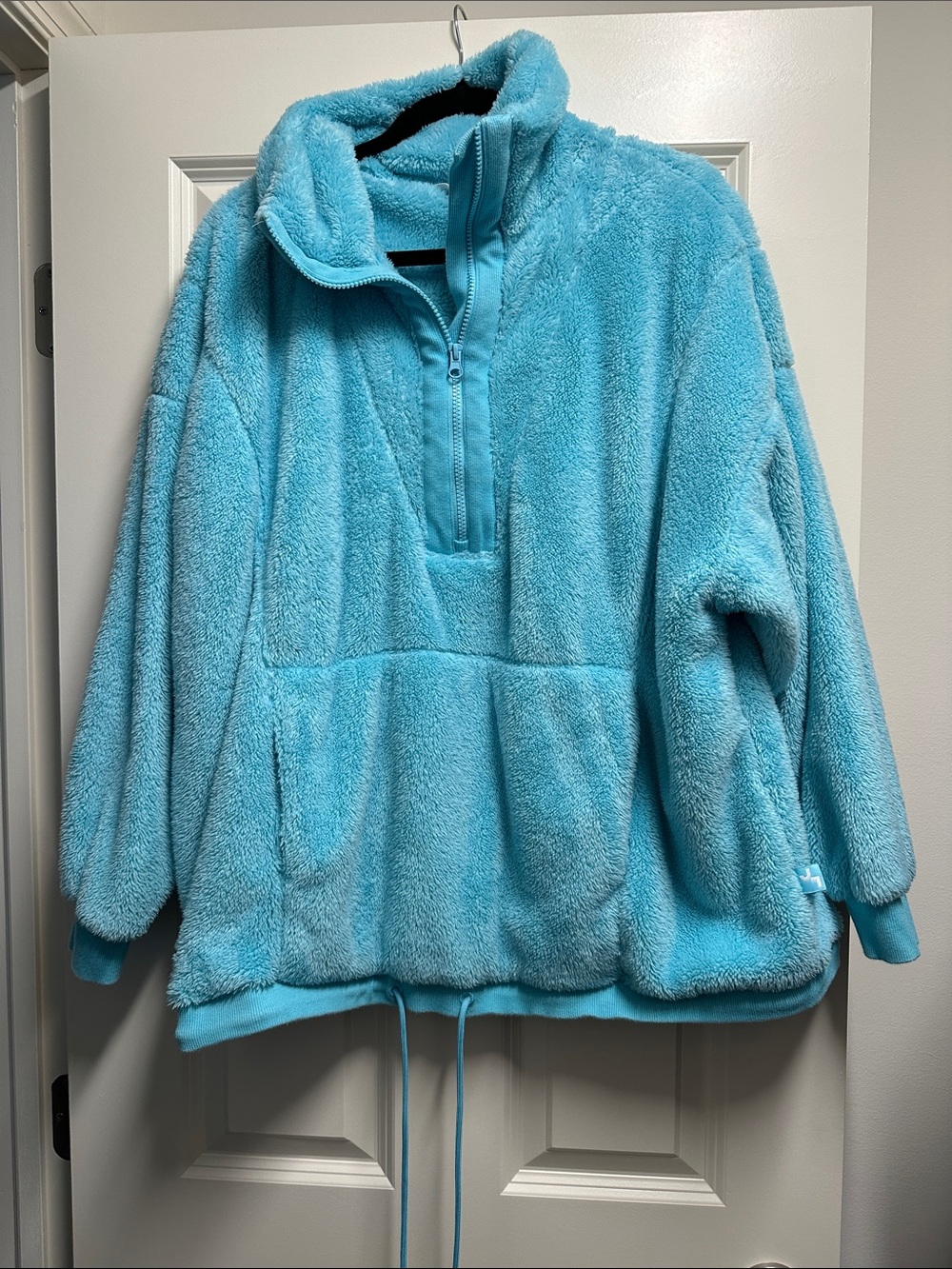 JoyLab Plush Half-Zip Pullover Hoodie - Aqua Blue